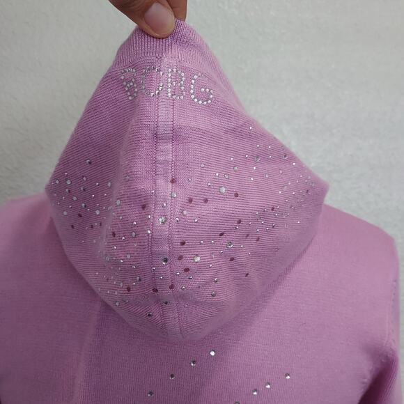 BCBG Maxazria Pink Bling Zip Hoodie Cardigan Size Large - Picture 11 of 14